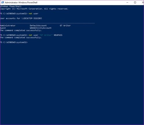 net user ACCOUNT NEWPASS